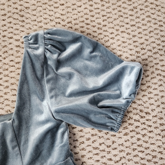 Vylette Turquoise Velvet Babydoll Dress - Picture 5 of 6